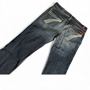 7 FOR ALL MANKIND DOJO LOW RISE FLARE WIDE WHITE STITCH JEANS STYLE U115FF380S